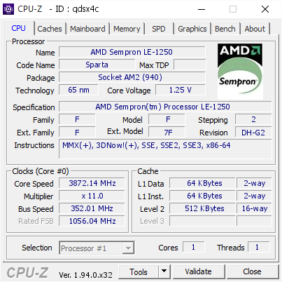 screenshot of CPU-Z validation for Dump [qdsx4c] - Submitted by  redratamd  - 2020-10-15 00:28:15