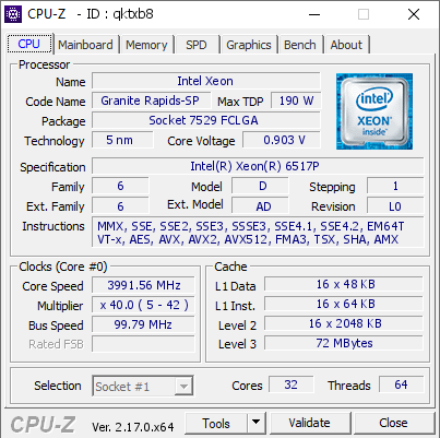 screenshot of CPU-Z validation for Dump [qktxb8] - Submitted by  WIN-A9UGID3Q3GT  - 2026-01-05 21:39:32