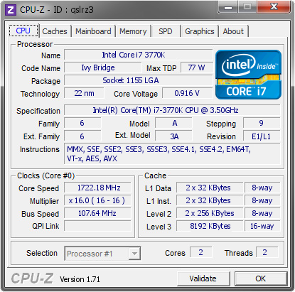 intel core i7 3770k 1722.18 mhz