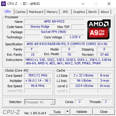 screenshot of CPU-Z validation for Dump [qt4ld1] - Submitted by  Anonymous  - 2018-07-18 01:56:35