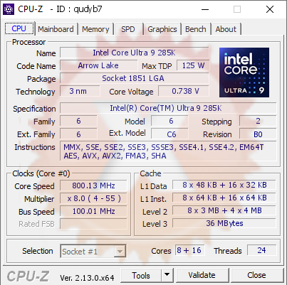 screenshot of CPU-Z validation for Dump [qudyb7] - Submitted by  Daniel Rodrigo  - 2024-12-22 08:39:11