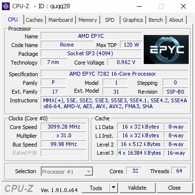 screenshot of CPU-Z validation for Dump [quqq28] - Submitted by  moltencrystal  - 2020-01-20 14:16:24