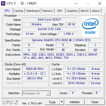 screenshot of CPU-Z validation for Dump [r481ih] - Submitted by  DESKTOP-RT95VGV  - 2017-05-21 08:06:28