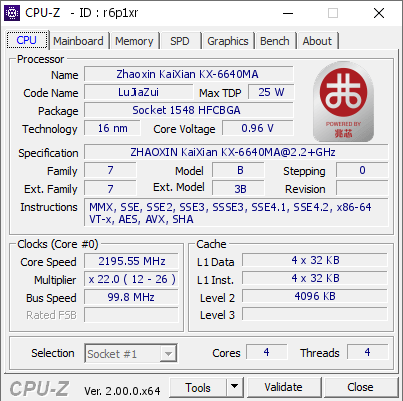 screenshot of CPU-Z validation for Dump [r6p1xr] - Submitted by  Anonymous  - 2022-03-27 04:44:03