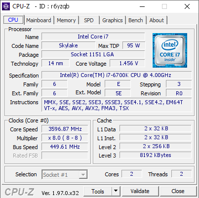 screenshot of CPU-Z validation for Dump [r6yzqb] - Submitted by  exaberries  - 2021-10-24 09:16:43