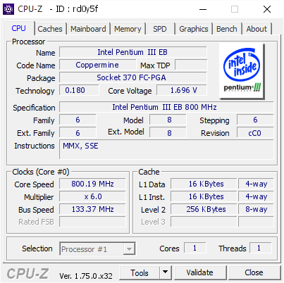 Messed up Doctor of Philosophy tetrahedron Intel Pentium III EB @ 800.19 MHz - CPU-Z VALIDATOR
