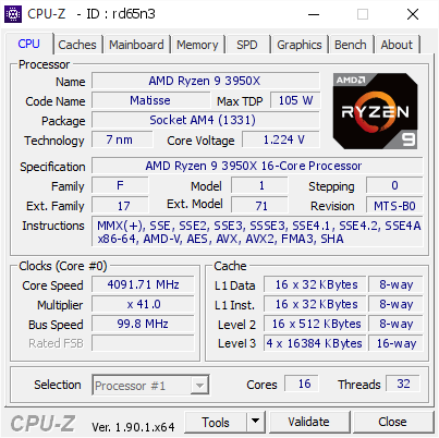 screenshot of CPU-Z validation for Dump [rd65n3] - Submitted by  Anonymous  - 2019-12-31 11:35:24