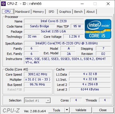 screenshot of CPU-Z validation for Dump [rehm66] - Submitted by  Anonymous  - 2023-12-23 05:29:04