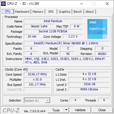 screenshot of CPU-Z validation for Dump [rkc18t] - Submitted by  Anonymous  - 2023-02-16 17:59:59