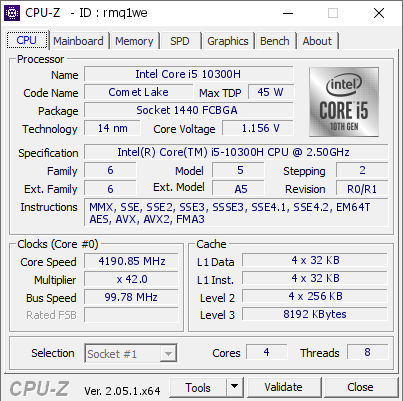 screenshot of CPU-Z validation for Dump [rmq1we] - Submitted by  LAPTOP-K3A5UQF1  - 2023-04-23 10:44:27