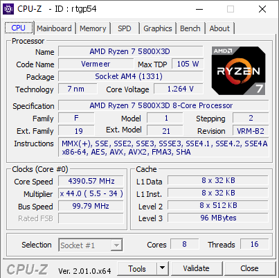 screenshot of CPU-Z validation for Dump [rtgp54] - Submitted by  Anonymous  - 2022-04-28 10:59:15