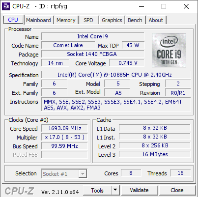 screenshot of CPU-Z validation for Dump [rtpfyg] - Submitted by  Anonymous  - 2024-09-28 05:14:42