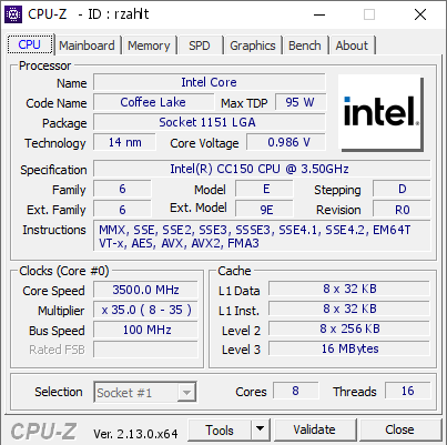 screenshot of CPU-Z validation for Dump [rzahlt] - Submitted by  Anonymous  - 2025-01-28 00:32:35