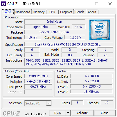 screenshot of CPU-Z validation for Dump [s5k5nh] - Submitted by  Anonymous  - 2021-10-21 03:13:54