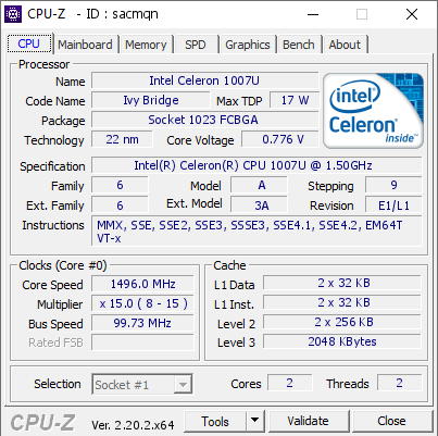 screenshot of CPU-Z validation for Dump [sacmqn] - Submitted by  DESKTOP-O8CRCHB  - 2026-07-14 23:44:21