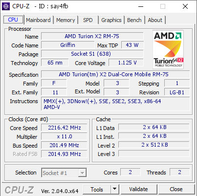 screenshot of CPU-Z validation for Dump [say4fb] - Submitted by  Anonymous  - 2023-03-21 22:13:39