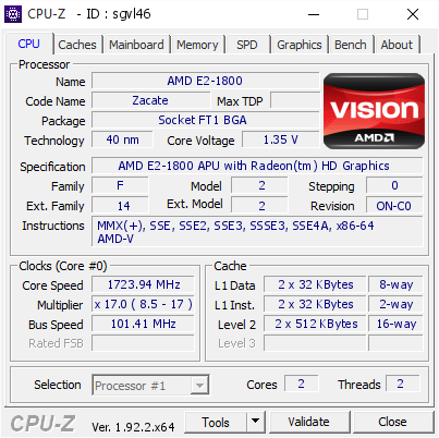 screenshot of CPU-Z validation for Dump [sgvl46] - Submitted by  DESKTOP-MI9O7GF  - 2020-07-16 21:59:38