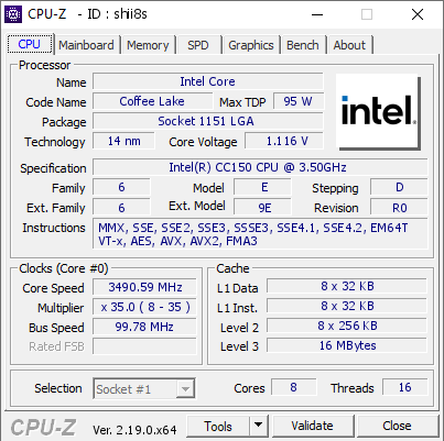 Intel Core @ 3490.59 MHz - CPU-Z VALIDATOR