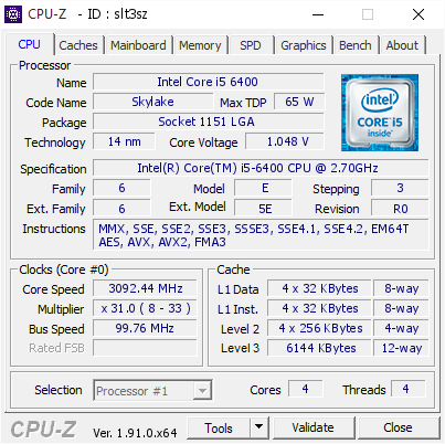 screenshot of CPU-Z validation for Dump [slt3sz] - Submitted by  LURMOG COMPUTER  - 2020-05-09 02:27:04