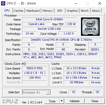 screenshot of CPU-Z validation for Dump [slvyre] - Submitted by  Insight_OCZ  - 2020-07-02 12:40:31
