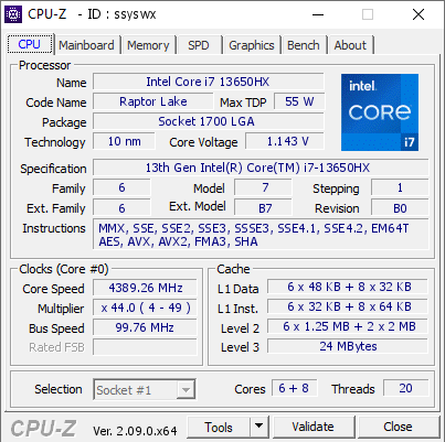 screenshot of CPU-Z validation for Dump [ssyswx] - Submitted by  Anonymous  - 2024-04-06 07:59:37