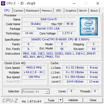 informatie andere Klas Intel Core i5 @ 4400 MHz - CPU-Z VALIDATOR