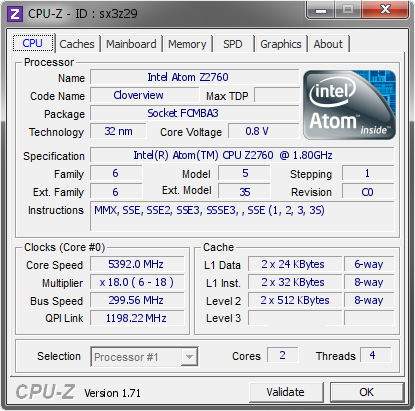 Intel Atom Z2760 5392 Mhz Cpu Z Validator