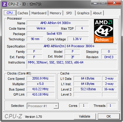 George Eliot Compound hemisphere AMD Athlon 64 3000+ @ 2050.9 MHz - CPU-Z VALIDATOR