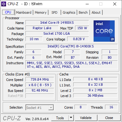 screenshot of CPU-Z validation for Dump [t9lwim] - Submitted by  chew*  - 2024-06-27 02:40:31