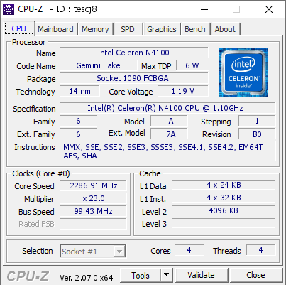 screenshot of CPU-Z validation for Dump [tescj8] - Submitted by  LAPBOOK-PRO-DE-  - 2023-11-27 16:58:56