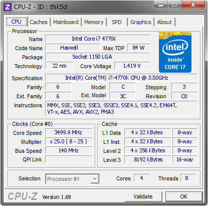 Intel Core I7 4770k 3499 9 Mhz Cpu Z Validator