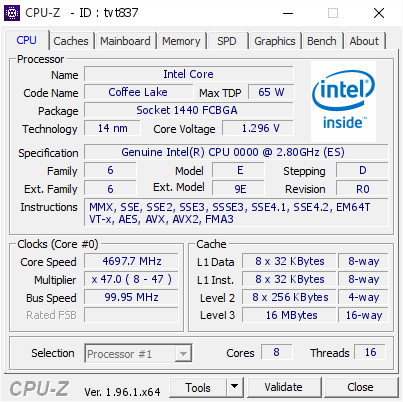 screenshot of CPU-Z validation for Dump [tvt837] - Submitted by  Anonymous  - 2021-07-06 18:07:22