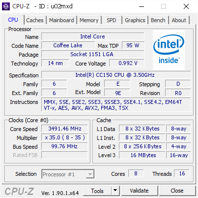 screenshot of CPU-Z validation for Dump [u02mxd] - Submitted by  ZJZL-20200225IK  - 2020-02-25 16:14:48