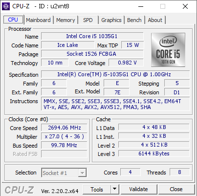 screenshot of CPU-Z validation for Dump [u2vnt8] - Submitted by  Anonymous  - 2026-08-03 16:57:51