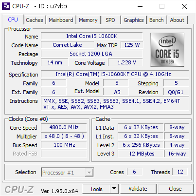 screenshot of CPU-Z validation for Dump [u7vbbi] - Submitted by  DESKTOP-NEPLQTO  - 2021-04-14 20:13:04