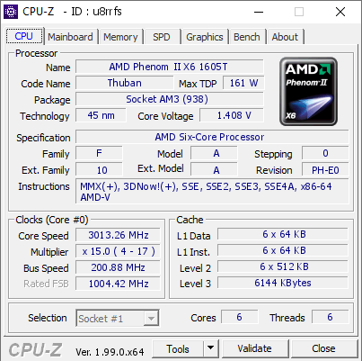 screenshot of CPU-Z validation for Dump [u8rrfs] - Submitted by  Anonymous  - 2022-02-28 18:29:25
