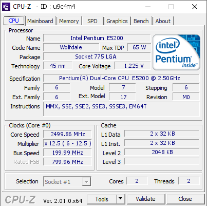 screenshot of CPU-Z validation for Dump [u9c4m4] - Submitted by  klopcha  - 2022-06-07 03:47:29