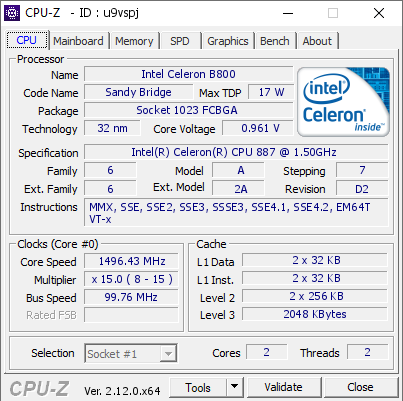 screenshot of CPU-Z validation for Dump [u9vspj] - Submitted by  Anonymous  - 2024-12-07 13:14:27