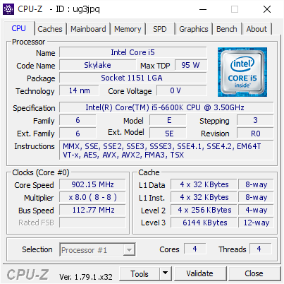 screenshot of CPU-Z validation for Dump [ug3jpq] - Submitted by  niobium615  - 2017-09-29 22:58:52