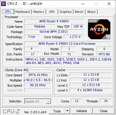 screenshot of CPU-Z validation for Dump [umbq0v] - Submitted by  derock  - 2022-12-03 19:29:05