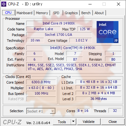 screenshot of CPU-Z validation for Dump [uri9ry] - Submitted by  Pentium_D  - 2026-05-10 12:15:51