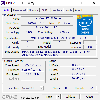 screenshot of CPU-Z validation for Dump [uwjdfy] - Submitted by  PBS-HYPERV  - 2024-02-13 10:25:24