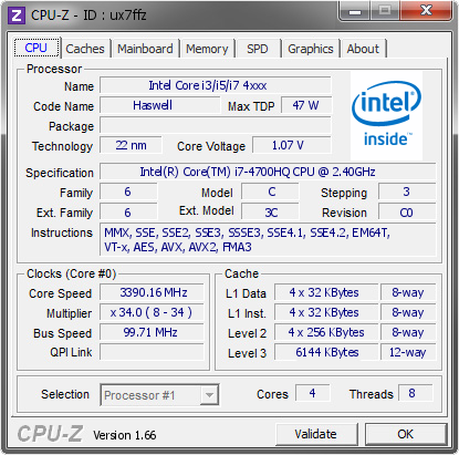 screenshot of CPU-Z validation for Dump [ux7ffz] - Submitted by  FRANCKY  - 2013-10-24 01:10:55