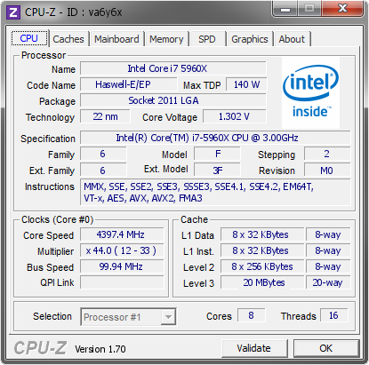Intel Core i7 5960X @ 4397.4 MHz - CPU-Z VALIDATOR