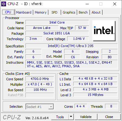 screenshot of CPU-Z validation for Dump [vfwrnk] - Submitted by  Anonymous  - 2025-09-24 13:15:08