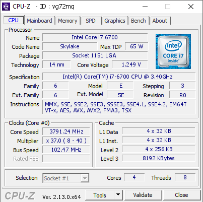 screenshot of CPU-Z validation for Dump [vg72mq] - Submitted by    - 2025-02-01 16:44:36