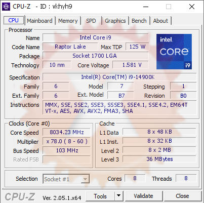 screenshot of CPU-Z validation for Dump [vkhyh9] - Submitted by  RHODIE  - 2023-12-04 12:26:48