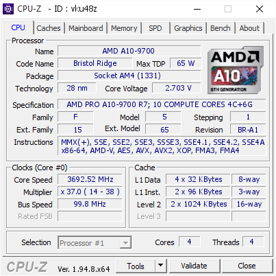 screenshot of CPU-Z validation for Dump [vku48z] - Submitted by  Anonymous  - 2020-12-17 20:29:35