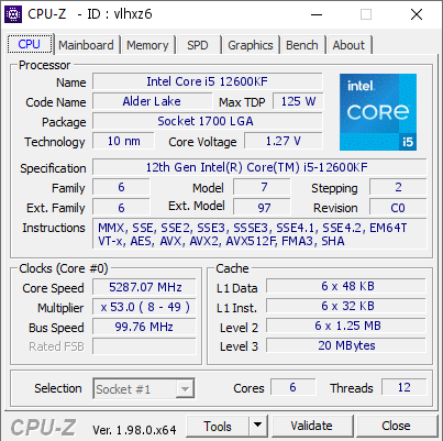 screenshot of CPU-Z validation for Dump [vlhxz6] - Submitted by  DESKTOP-42R91TG  - 2021-12-10 07:39:46