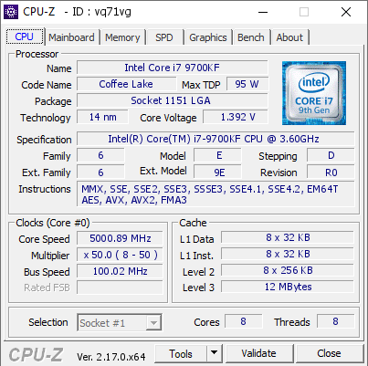 screenshot of CPU-Z validation for Dump [vq71vg] - Submitted by  DESKTOP-L9JM9UG  - 2026-02-20 04:26:48